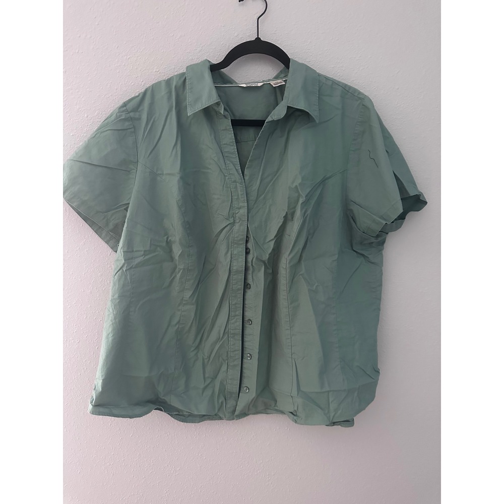 Riders by Lee Instantly Slims You Sage Green Button Down Shirt 2X Short Sleeve - Picture 1 of 8
